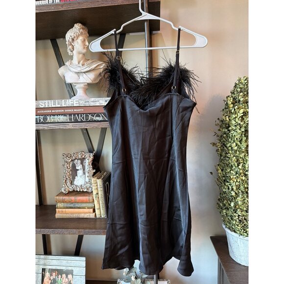 Sleeper Feather Mini Slip Dress Black Womens Size Medium - Picture 7 of 10